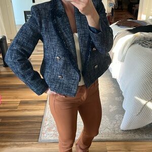 ZARA Tweed Crop‎ Blazer With Pockets Size XS